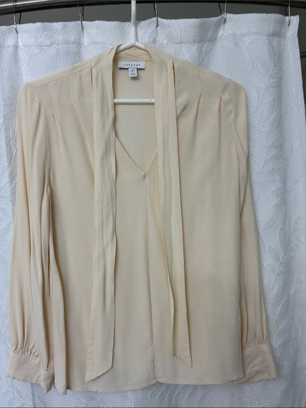 Top Shop Cream Tie-Neck Long Sleeve Blouse